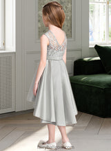 Load image into Gallery viewer, Yadira A-Line Scoop Neck Asymmetrical Satin Junior Bridesmaid Dress XXCP0013618