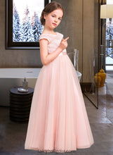 Load image into Gallery viewer, Kiara A-Line Scoop Neck Floor-Length Tulle Lace Junior Bridesmaid Dress With Bow(s) XXCP0013619