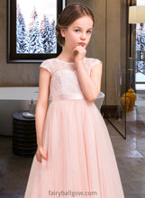 Load image into Gallery viewer, Kiara A-Line Scoop Neck Floor-Length Tulle Lace Junior Bridesmaid Dress With Bow(s) XXCP0013619