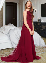 Load image into Gallery viewer, Aubrie A-Line Scoop Neck Sweep Train Chiffon Lace Junior Bridesmaid Dress XXCP0013620