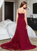 Load image into Gallery viewer, Aubrie A-Line Scoop Neck Sweep Train Chiffon Lace Junior Bridesmaid Dress XXCP0013620