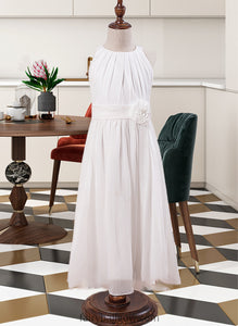 Scarlett A-Line Scoop Neck Ankle-Length Chiffon Junior Bridesmaid Dress With Flower(s) XXCP0013621