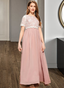 Eleanor A-Line Scoop Neck Floor-Length Chiffon Lace Junior Bridesmaid Dress XXCP0013623