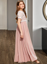 Load image into Gallery viewer, Eleanor A-Line Scoop Neck Floor-Length Chiffon Lace Junior Bridesmaid Dress XXCP0013623