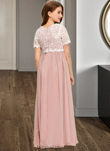 Eleanor A-Line Scoop Neck Floor-Length Chiffon Lace Junior Bridesmaid Dress XXCP0013623