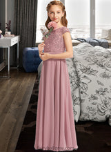 Load image into Gallery viewer, Ainsley A-Line Scoop Neck Floor-Length Chiffon Lace Junior Bridesmaid Dress XXCP0013624