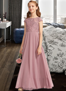 Ainsley A-Line Scoop Neck Floor-Length Chiffon Lace Junior Bridesmaid Dress XXCP0013624