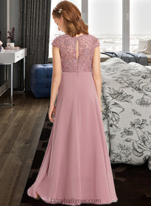 Ainsley A-Line Scoop Neck Floor-Length Chiffon Lace Junior Bridesmaid Dress XXCP0013624