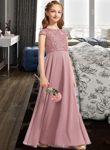 Ainsley A-Line Scoop Neck Floor-Length Chiffon Lace Junior Bridesmaid Dress XXCP0013624