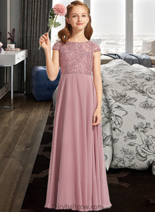 Ainsley A-Line Scoop Neck Floor-Length Chiffon Lace Junior Bridesmaid Dress XXCP0013624