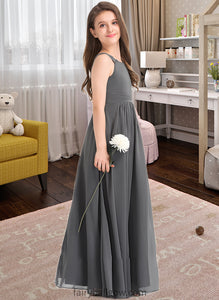 Daphne A-Line Scoop Neck Floor-Length Chiffon Junior Bridesmaid Dress With Ruffle Lace XXCP0013625