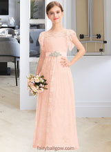 Load image into Gallery viewer, Kenzie A-Line Scoop Neck Floor-Length Lace Junior Bridesmaid Dress With Beading Bow(s) Cascading Ruffles XXCP0013627