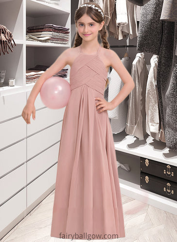 Lauretta A-Line Scoop Neck Floor-Length Chiffon Junior Bridesmaid Dress With Ruffle XXCP0013632