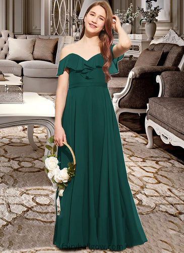 Giovanna A-Line Off-the-Shoulder Floor-Length Chiffon Junior Bridesmaid Dress With Cascading Ruffles XXCP0013635