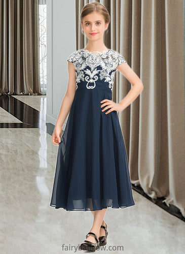 Karsyn A-Line Scoop Neck Tea-Length Chiffon Lace Junior Bridesmaid Dress XXCP0013643
