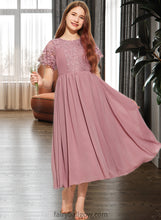 Load image into Gallery viewer, Beryl A-Line Scoop Neck Tea-Length Chiffon Lace Junior Bridesmaid Dress XXCP0013648