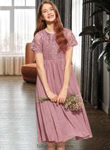 Load image into Gallery viewer, Beryl A-Line Scoop Neck Tea-Length Chiffon Lace Junior Bridesmaid Dress XXCP0013648