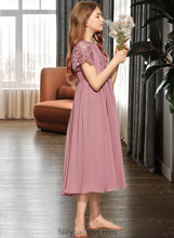 Load image into Gallery viewer, Beryl A-Line Scoop Neck Tea-Length Chiffon Lace Junior Bridesmaid Dress XXCP0013648