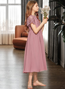 Beryl A-Line Scoop Neck Tea-Length Chiffon Lace Junior Bridesmaid Dress XXCP0013648