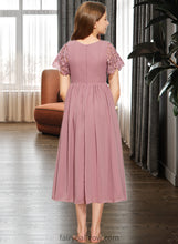 Load image into Gallery viewer, Beryl A-Line Scoop Neck Tea-Length Chiffon Lace Junior Bridesmaid Dress XXCP0013648