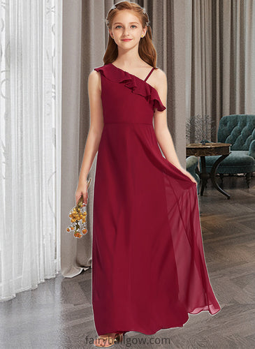 Precious A-Line One-Shoulder Floor-Length Chiffon Junior Bridesmaid Dress With Ruffles XXCP0013650
