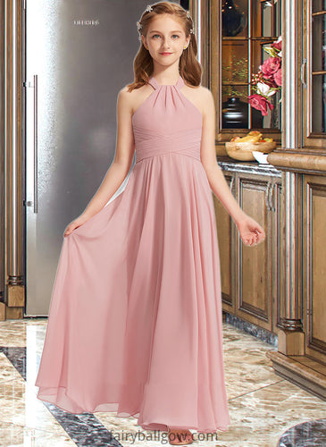 Violet A-Line Square Neckline Floor-Length Chiffon Junior Bridesmaid Dress With Ruffle XXCP0013651