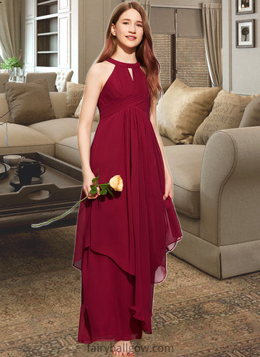 Denise A-Line Scoop Neck Floor-Length Chiffon Junior Bridesmaid Dress With Ruffle XXCP0013654