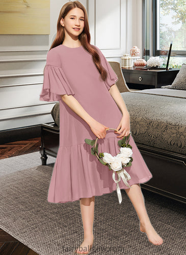 Cecilia A-Line Scoop Neck Knee-Length Chiffon Junior Bridesmaid Dress With Cascading Ruffles XXCP0013656