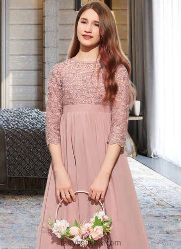 Kelsie A-Line Scoop Neck Floor-Length Chiffon Lace Junior Bridesmaid Dress XXCP0013657