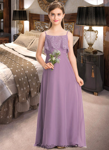 Jayden A-Line Square Neckline Floor-Length Chiffon Lace Junior Bridesmaid Dress XXCP0013660