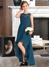 Load image into Gallery viewer, Karlee A-Line Scoop Neck Asymmetrical Chiffon Lace Junior Bridesmaid Dress XXCP0013661