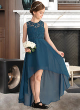 Load image into Gallery viewer, Karlee A-Line Scoop Neck Asymmetrical Chiffon Lace Junior Bridesmaid Dress XXCP0013661