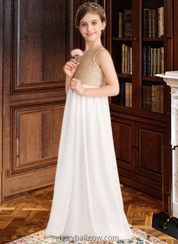 Jaylynn A-Line Scoop Neck Floor-Length Chiffon Sequined Junior Bridesmaid Dress XXCP0013662