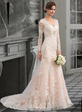 Load image into Gallery viewer, Karina Trumpet/Mermaid V-neck Court Train Tulle Lace Wedding Dress XXCP0013694