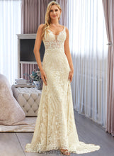 Load image into Gallery viewer, Delilah Trumpet/Mermaid V-neck Court Train Tulle Lace Wedding Dress XXCP0013708