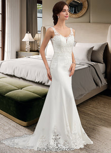 Alisson Trumpet/Mermaid V-neck Court Train Lace Stretch Crepe Wedding Dress With Sequins XXCP0013738