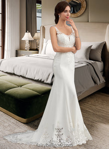 Alisson Trumpet/Mermaid V-neck Court Train Lace Stretch Crepe Wedding Dress With Sequins XXCP0013738