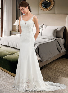 Alisson Trumpet/Mermaid V-neck Court Train Lace Stretch Crepe Wedding Dress With Sequins XXCP0013738