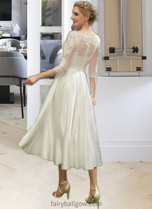 Jamie A-Line Illusion Tea-Length Wedding Dress With Lace XXCP0013741