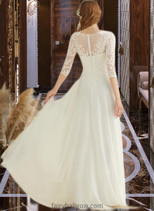 Camilla A-Line V-neck Floor-Length Chiffon Lace Wedding Dress XXCP0013745