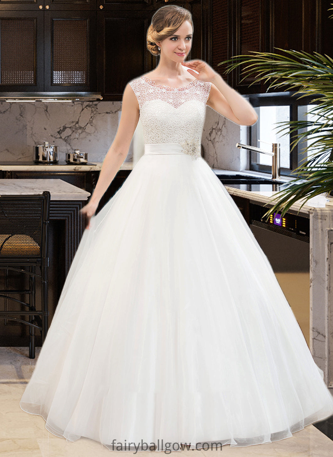 Maisie Ball-Gown/Princess Scoop Neck Sweep Train Organza Lace Wedding Dress With Beading Sequins XXCP0013751