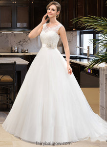 Maisie Ball-Gown/Princess Scoop Neck Sweep Train Organza Lace Wedding Dress With Beading Sequins XXCP0013751