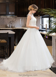 Maisie Ball-Gown/Princess Scoop Neck Sweep Train Organza Lace Wedding Dress With Beading Sequins XXCP0013751