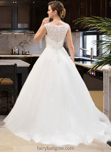 Maisie Ball-Gown/Princess Scoop Neck Sweep Train Organza Lace Wedding Dress With Beading Sequins XXCP0013751