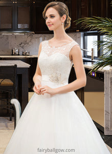 Maisie Ball-Gown/Princess Scoop Neck Sweep Train Organza Lace Wedding Dress With Beading Sequins XXCP0013751