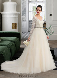 Sue Ball-Gown/Princess V-neck Court Train Tulle Lace Wedding Dress XXCP0013756