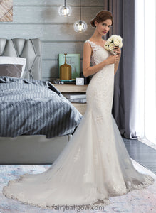 Gretchen Trumpet/Mermaid V-neck Court Train Tulle Wedding Dress XXCP0013758