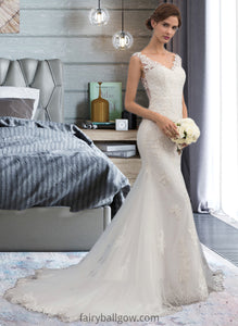 Gretchen Trumpet/Mermaid V-neck Court Train Tulle Wedding Dress XXCP0013758