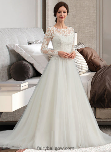 Minnie Ball-Gown/Princess Scoop Neck Sweep Train Tulle Wedding Dress XXCP0013759