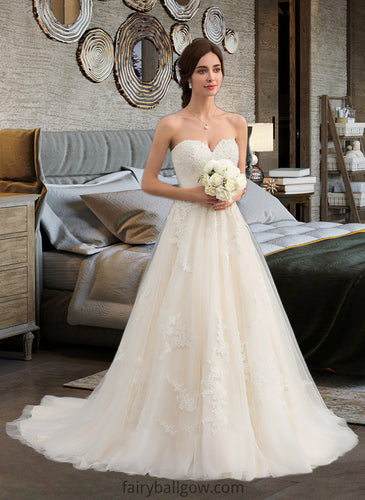 Quintina Ball-Gown/Princess Sweetheart Court Train Tulle Wedding Dress With Ruffle Beading XXCP0013766